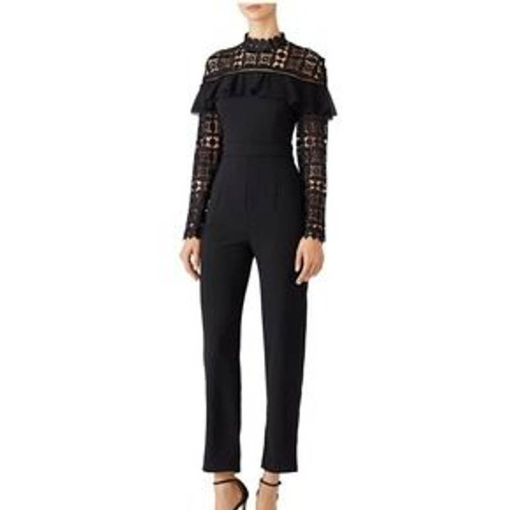 Slate and Willow Lace Yoke Jumpsuit Modern Black Long Sleeve 12